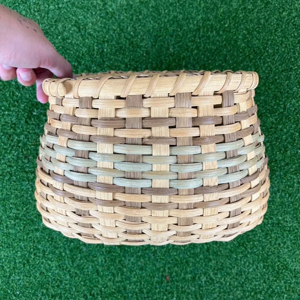 Vintage Oval Handcrafted Wooden Base Woven Storage Basket